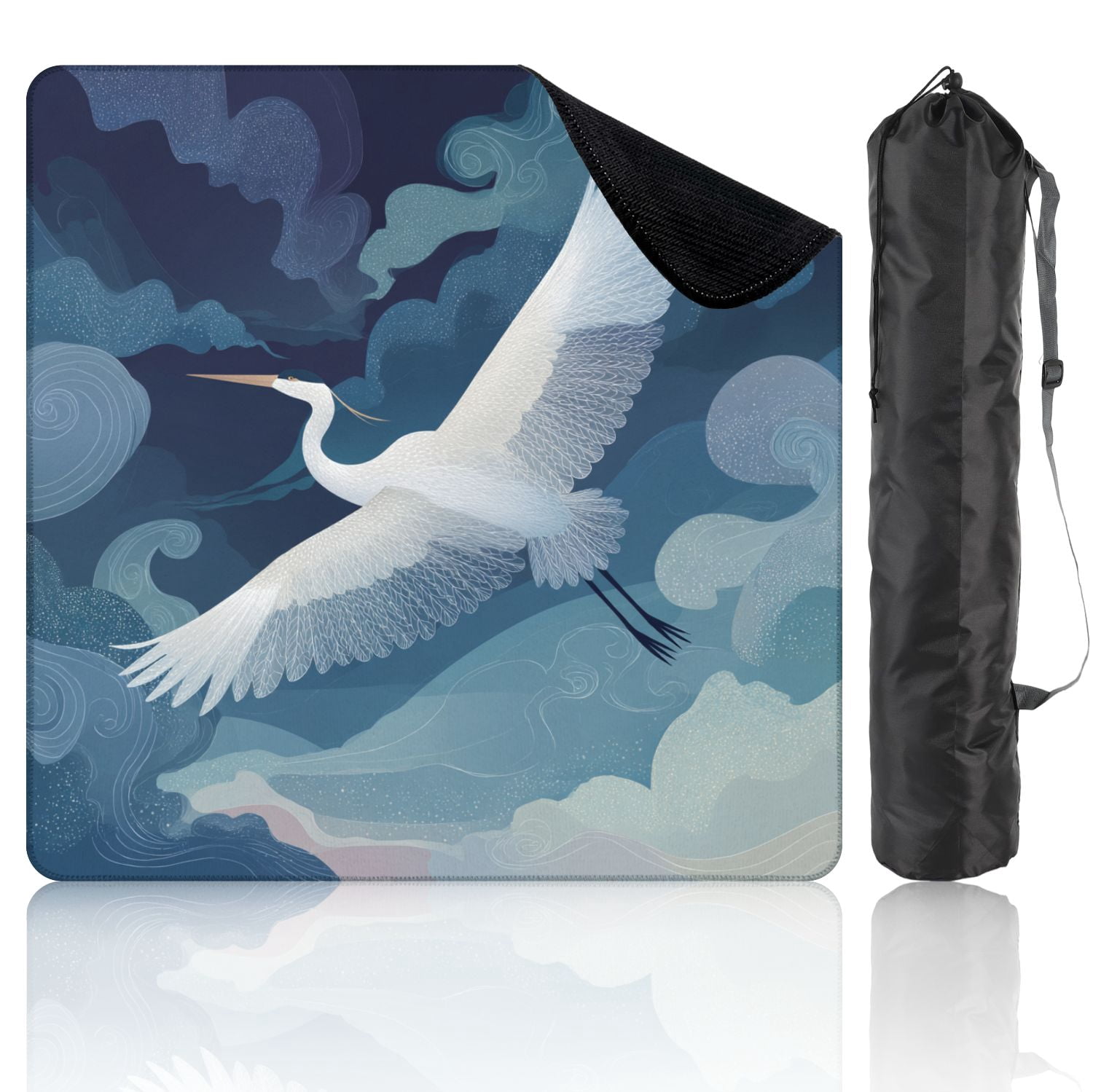 Chinoiserie Mahjong Mat 31.5" x 31.5" Graceful Crane Flight Amidst Calm Gradient Sky Swirling Clouds Non-Slip Noise Reduction Mahjong Tiles Table Cover for Dominoes Poker Card Board and Tile Games