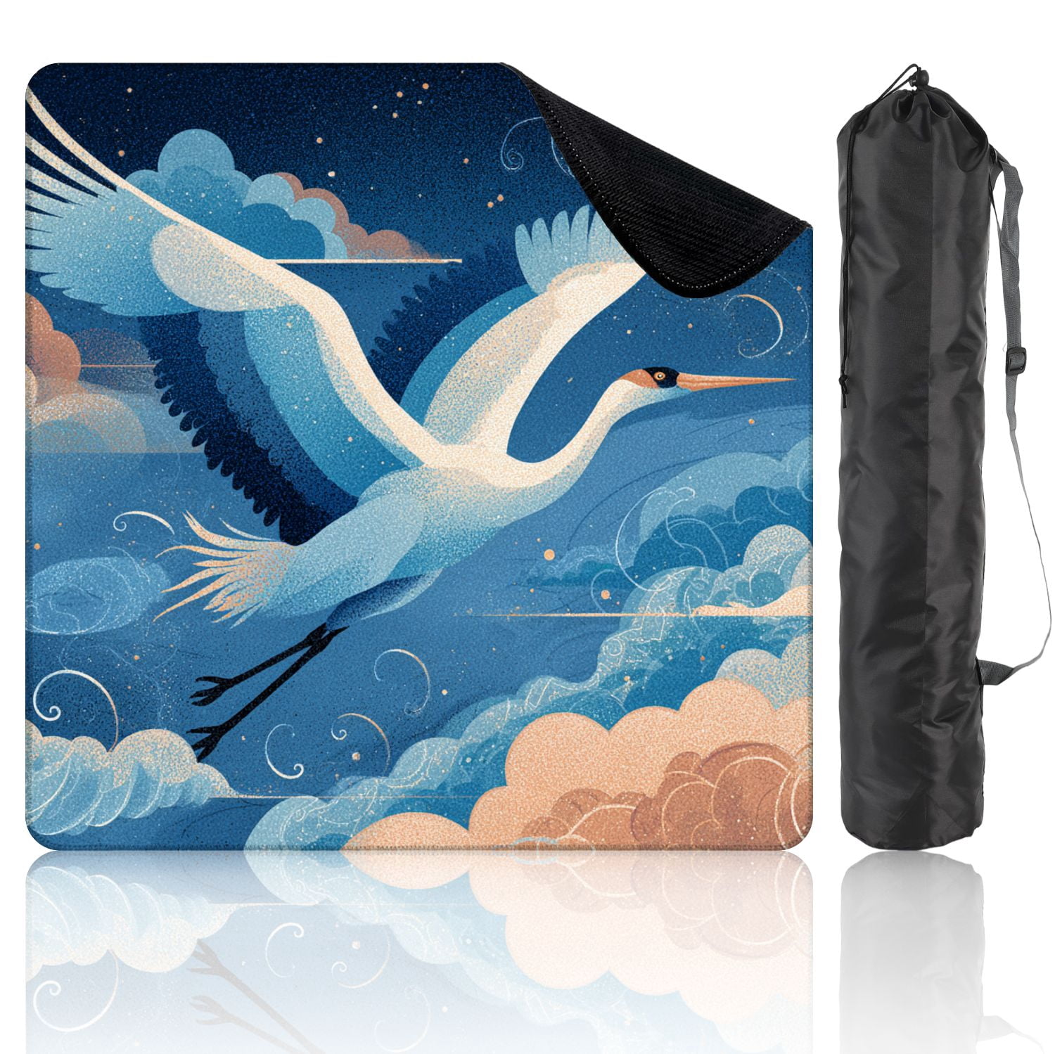 Chinoiserie Mahjong Mat 31.5" x 31.5" Majestic Crane Mid Flight Artwork Non-Slip Noise Reduction Mahjong Tiles Table Cover for Dominoes Poker Card Board and Tile Games