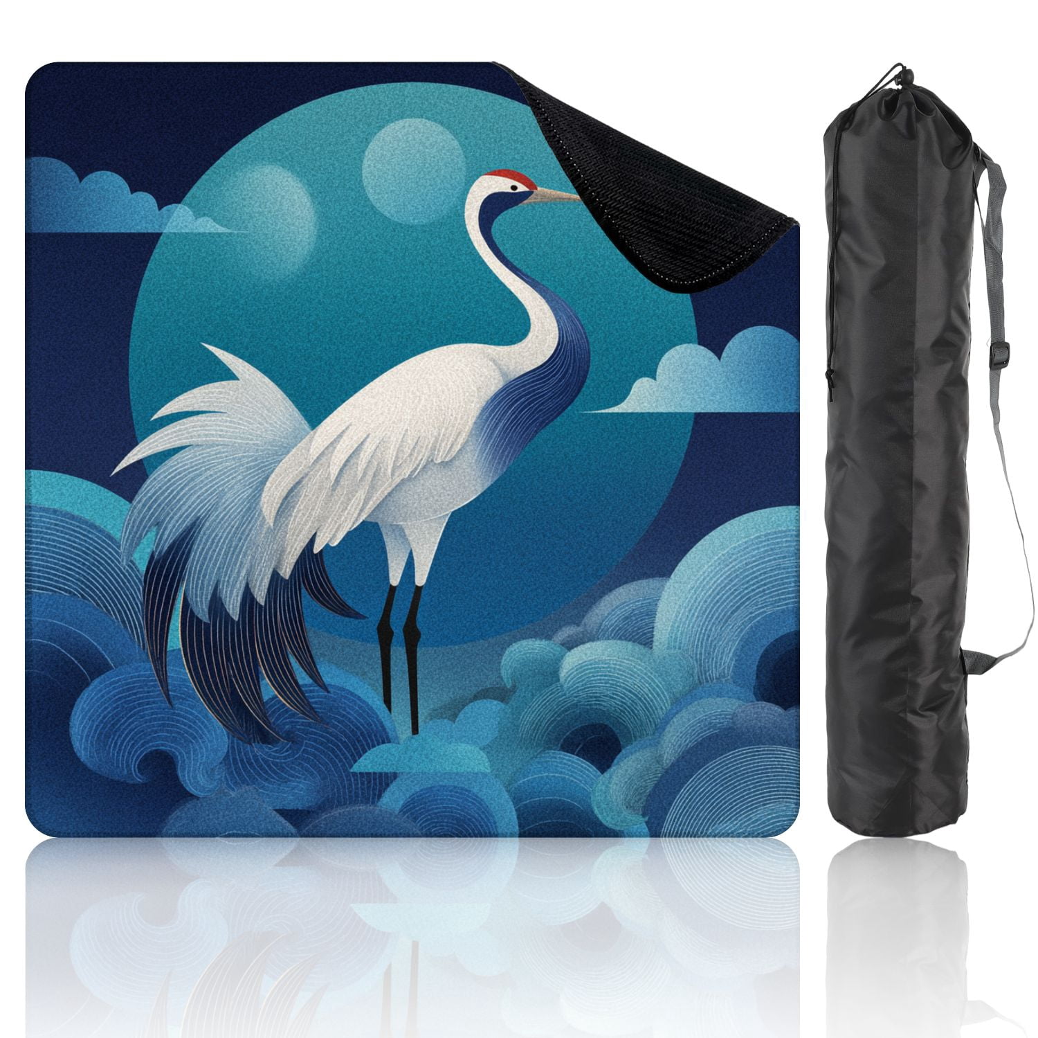 Chinoiserie Mahjong Mat 31.5" x 31.5" Minimalist Crane Indigo Sky Non-Slip Noise Reduction Mahjong Tiles Table Cover for Dominoes Poker Card Board and Tile Games