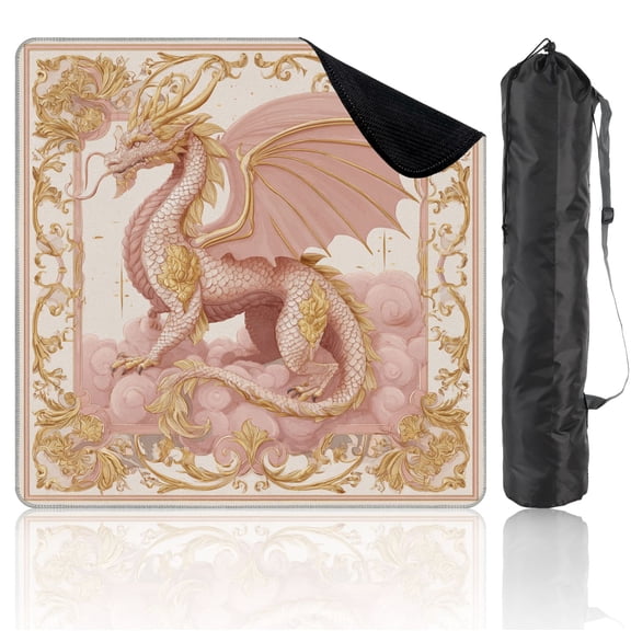 Chinoiserie Mahjong Mat 31.5" x 31.5" Stylized Golden Dragon Filigree Non-Slip Noise Reduction Mahjong Tiles Table Cover for Dominoes Poker Card Board and Tile Games