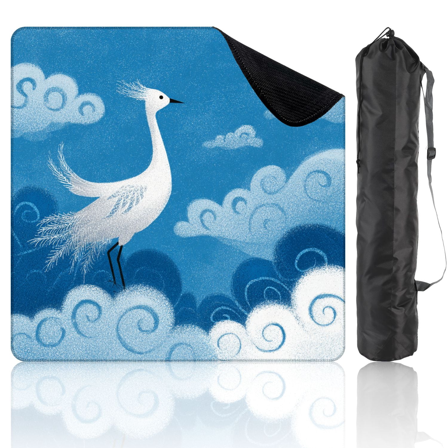 Chinoiserie Mahjong Mat 31.5" x 31.5" Symmetrical Crane Amid Swirling Clouds Non-Slip Noise Reduction Mahjong Tiles Table Cover for Dominoes Poker Card Board and Tile Games