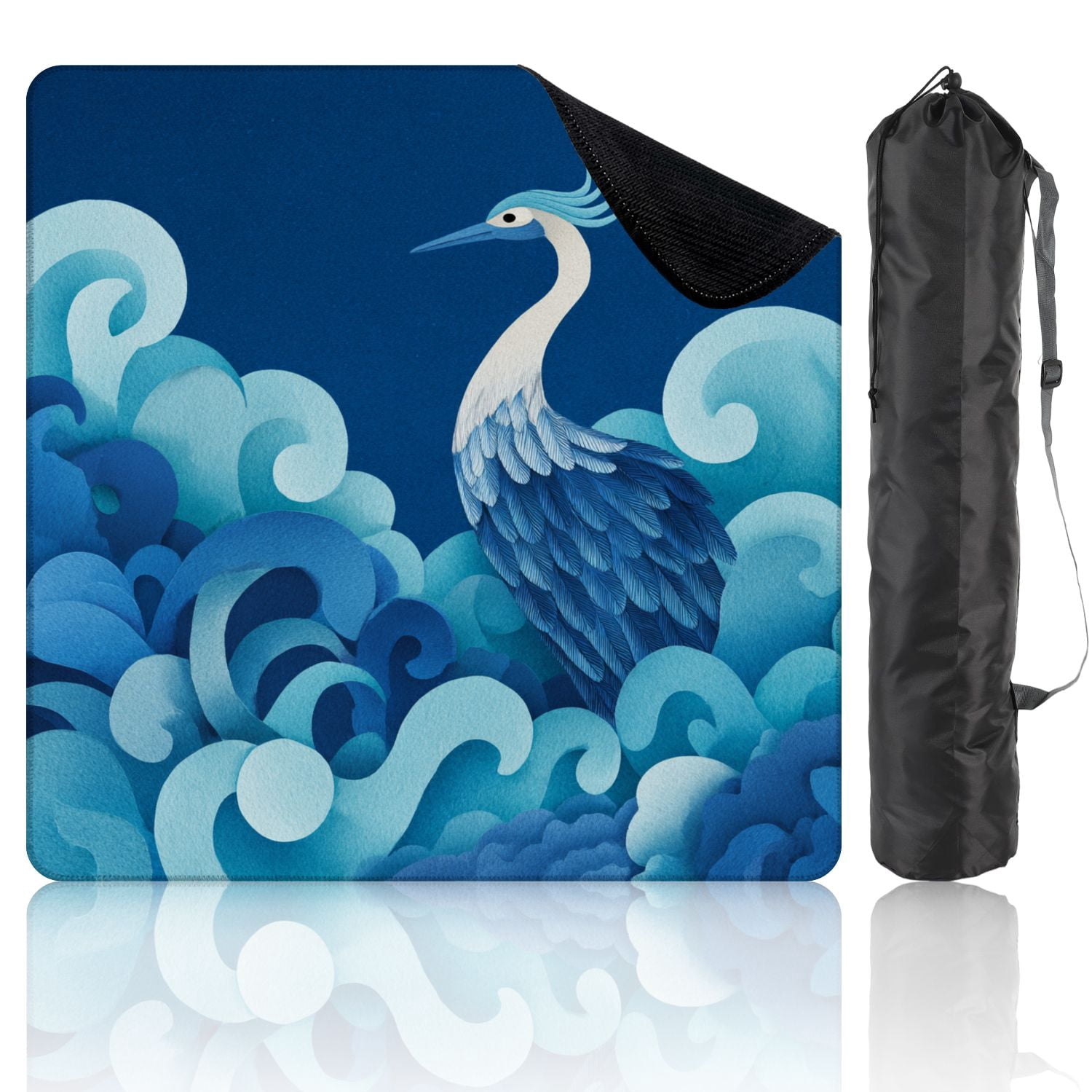 Chinoiserie Mahjong Mat 31.5" x 31.5" Symmetrical Crane Art Flowing Feathers Calming Clouds Non-Slip Noise Reduction Mahjong Tiles Table Cover for Dominoes Poker Card Board and Tile Games
