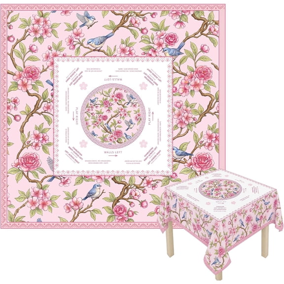 Chinoiserie Mahjong Table Cloth - 55" x 55" Mahjong Tablecloth Tablecloth Table Cloth Covers, Stain Resistance Polyester Table Covers for Kitchen Din