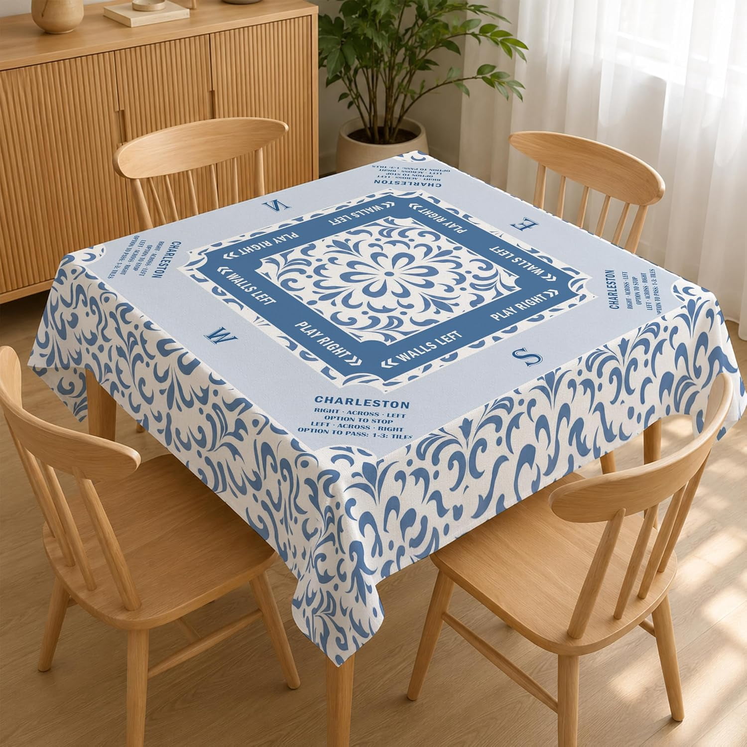 Chinoiserie Mahjong Tablecloth 55x55 Inch, Blue and White Mahjong Mat ...