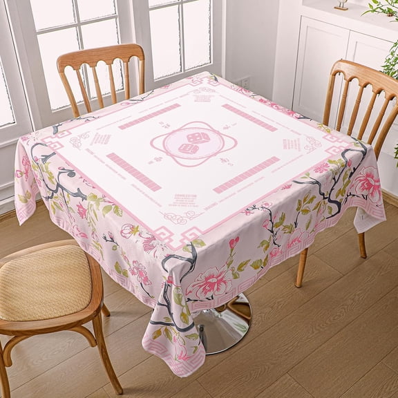 Chinoiserie Mahjong Tablecloth with Game Rule 55''''x55'''' Floral Table Cover