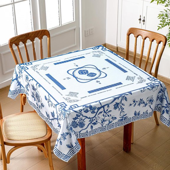 Chinoiserie Mahjong Tablecloth with Game Rule 55''''x55'''' Floral Table Cover