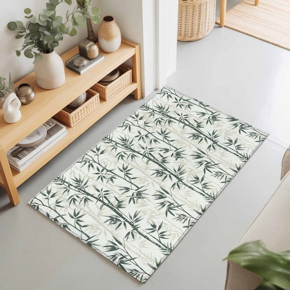 Chinoiserie Minimalist Forest Rectangle Rug 2'x3' Green Botanical Plants Washable Area Rugs for Living Room Bedroom Entryway Non Slip Entrance Door Mat Indoor Floor Carpet
