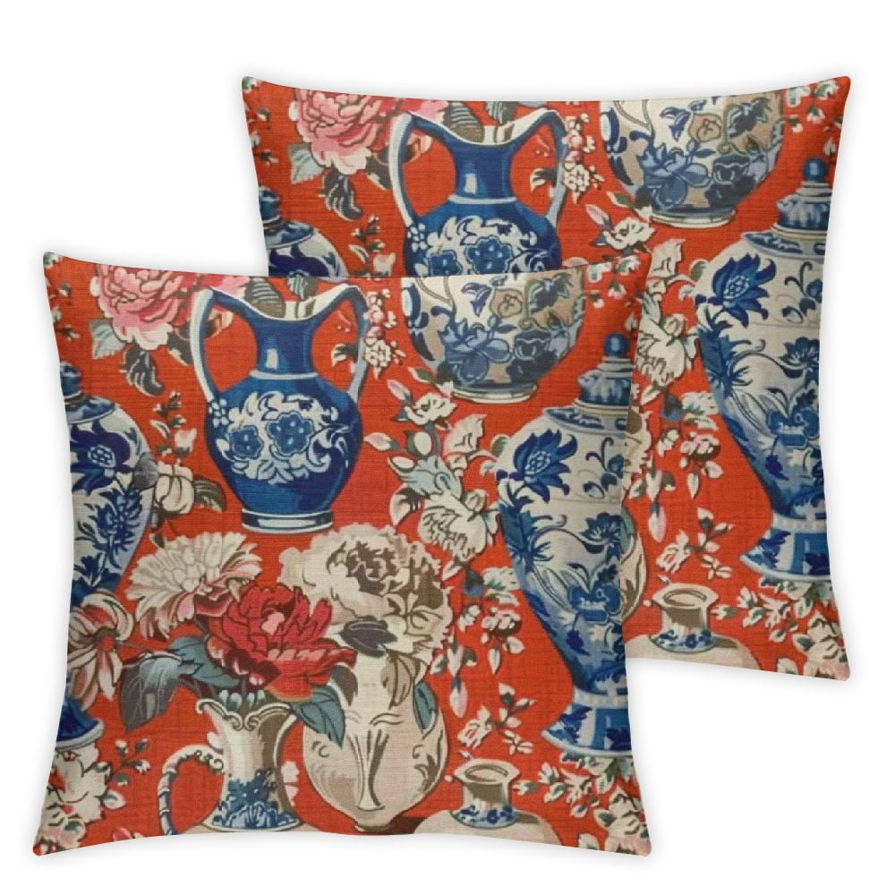 Chinoiserie Monkey Decor Ginger Jar Red Decorative Throw Pillow Covers