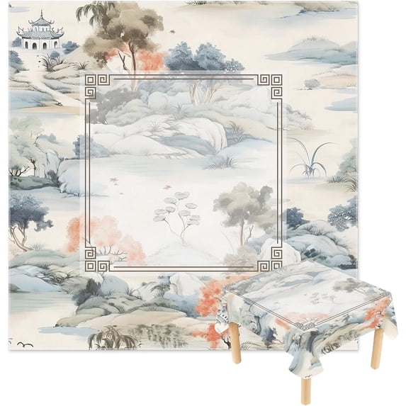 Chinoiserie Mountain Landscape Mahjong Tablecloth 55" x 55" Tablecloth , Table Cloth and Table Covers, Stain Resistance Polyester Table Cover for Kit
