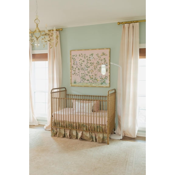 Chinoiserie Nursery Wall Art, Botanical Birds On Pink Silk, Unframed Paper Poster 24x36in