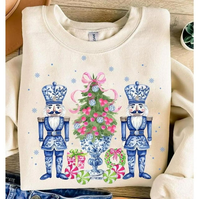 Chinoiserie Nutcracker Christmas Sweater for Men and Women. Classic Fit