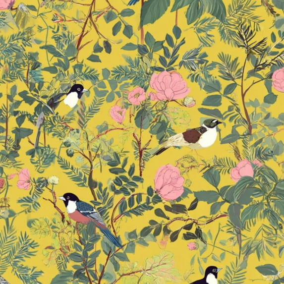 Chinoiserie Peel and Stick Wallpaper 23.6in x 9.8ft Vintage Floral Bird Yellow Contact Paper Vinyl Waterproof Self Adhesive Wall Paper for Bedroom Shelf Cabinet Renter Friendly