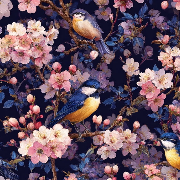 Chinoiserie Peel and Stick Wallpaper Chinoiserie Cherry Blossom Painting Birds Moonlight Wall Paper 23.6in x 9.8ft Self Adhesive Removable Renter Friendly Wallpaper for Bedroom Cabinets