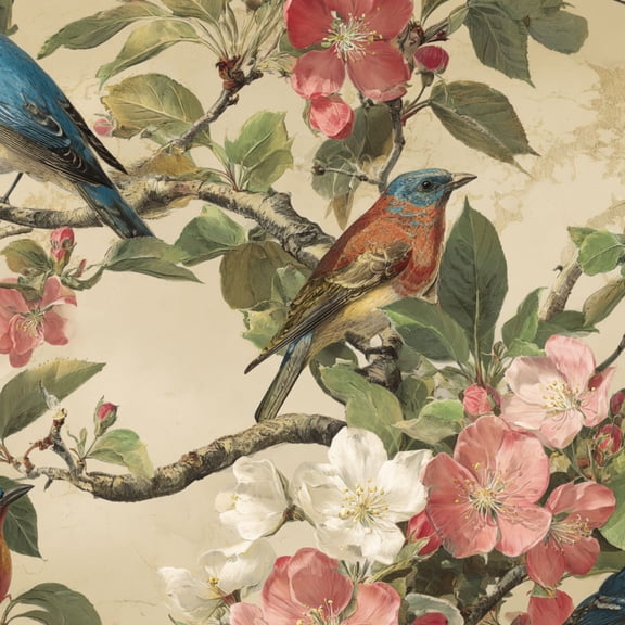 Chinoiserie Peel and Stick Wallpaper Chinoiserie Cherry Blossom Wall Art Vibrant Birds Wall Paper 17.7in x 9.8ft Self Adhesive Removable Renter Friendly Wallpaper for Bedroom Cabinets