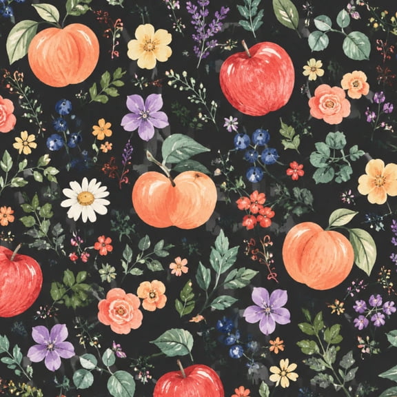 Chinoiserie Peel and Stick Wallpaper Colorful Fruit Floral Apples Peaches Flowers Black Wall Mural 23.6in x 9.8ft Self Adhesive Removable Wall Paper for Dining Room Mahjong Game Room