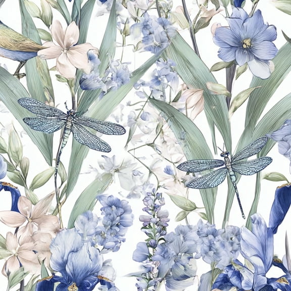 Chinoiserie Peel and Stick Wallpaper Delicate Floral Dragonflies Soft Blue Tones Wall Mural 17.7in x 9.8ft Self Adhesive Removable Wall Paper Floral Contact Paper for Bedroom Walls Cabinet Locker