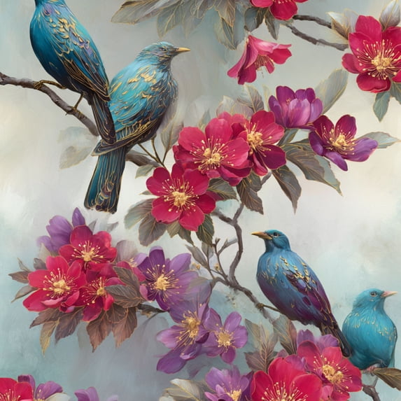 Chinoiserie Peel and Stick Wallpaper Elegant Botanical Wall Art Featuring Blossoms Gold Birds Wall Paper 17.7in x 9.8ft Self Adhesive Removable Renter Friendly Wallpaper for Bedroom Cabinets