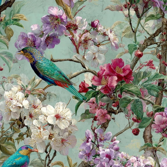 Chinoiserie Peel and Stick Wallpaper Intricate Botanical Artwork Featuring Birds Blossoms Wall Paper 17.7in x 9.8ft Self Adhesive Removable Renter Friendly Wallpaper for Bedroom Cabinets