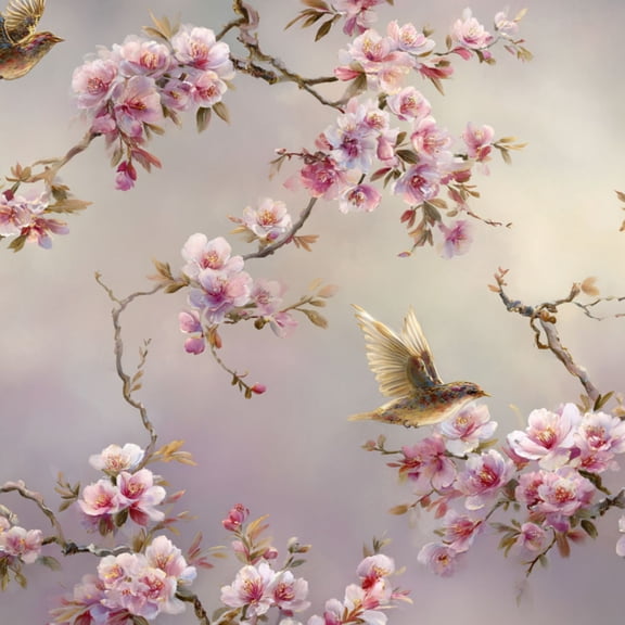 Chinoiserie Peel and Stick Wallpaper Vibrant Spring Birds Blossoms Soft Lavender Pink Wall Paper 17.7in x 9.8ft Self Adhesive Removable Renter Friendly Wallpaper for Bedroom Cabinets