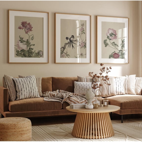 Chinoiserie Peony Chrysanthemum Bird Set 3 Unframed Paper Print 20x30