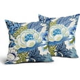 thumbnail image 1 of Chinoiserie Pillow Cover 20x20 Inch Set of 2 Teal Flower Navy Blue Throw Pillow Covers Floral Outdoor Farmhouse Pillowscase Linen Square Cushion Covers for Sofa Couch Bedroom Living Room Decoration, 1 of 5