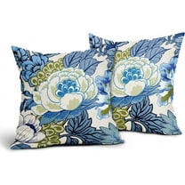 Chinoiserie Pillow Cover 20x20 Inch Set of 2 Teal Flower Navy Blue Throw Pillow Covers Floral Outdoor Farmhouse Pillowscase Linen Square Cushion Covers for Sofa Couch Bedroom Living Room Decoration