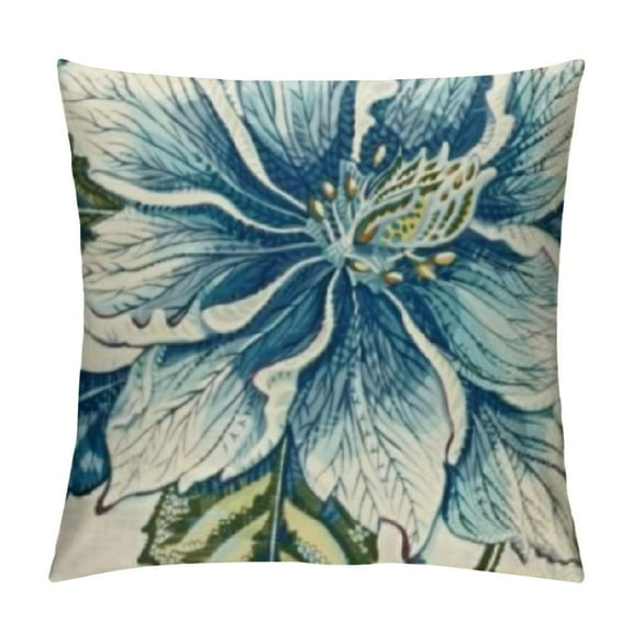 Chinoiserie Pillow Cover Boho Blue Yellow Floral Print Decorative Outdoor Throw Pillow Covers Flower Pillowcase Linen Square Cushion Cover for Bedroom Sofa Couch Home Decor