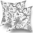 thumbnail image 1 of Chinoiserie Pillow Covers 16x16 Inch Set of 2 Black White Gray Floral Birds Decorative Throw Pillows Rustic Vintage Flowers Pillow Cases Cotton Square Cushion Cover Decor for Couch Bed Sofa, 1 of 6