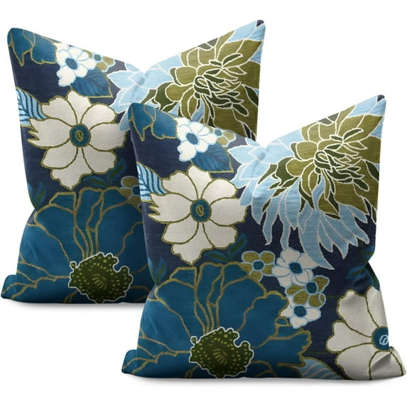 Chinoiserie Pillow Covers 18x18 Set of 2,Peony Floral Pillow Covers Outdoor Decorative Linen Pillow Covers for Couch Bed Sofa Cushion Farmhouse Pillowcases