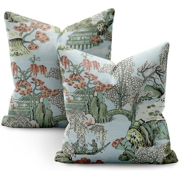 Chinoiserie Pillow Covers 20x20 Set of 2,Blue and White Pillow Covers Outdoor Decorative Linen Pillow Covers for Couch Bed Sofa Cushion Farmhouse Pillowcases