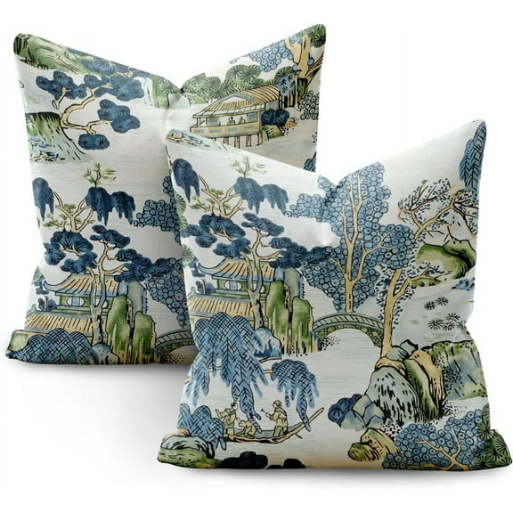 Chinoiserie Pillow Covers 20x20 Set of 2,Blue and White Pillow Covers Outdoor Decorative Linen Pillow Covers for Couch Bed Sofa Cushion Farmhouse Pillowcases
