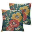 Chinoiserie Pillow Covers Set of 2 Green Coral Orange Peony Flower