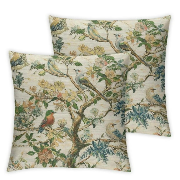 Chinoiserie Pillow Covers Set of 2 Green Floral Birds Throw Pillow Covers Outdoor Decoration Vintage Green Flower Decorative Pillowcase Cushion Case for Home Sofa Couch