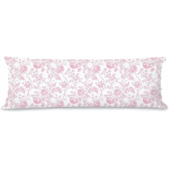 Chinoiserie Pink Floral 20x54 Body Pillow Cover Case, Chinoiserie Decor, Grand Millenial Decor, Vintage Pink Floral Decorative Long Hug Pillow Cases for Bed Couch