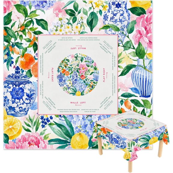 Chinoiserie Porcelain Floral Fruit Mahjong Tablecloth 55" x 55"