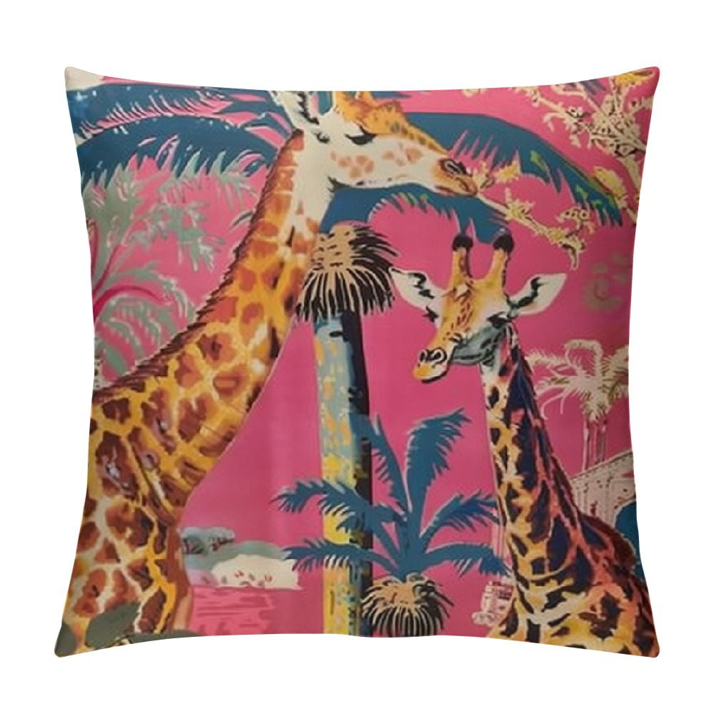 Yinrune Green Chinoiserie Elephant Pillow Cover - 18x18 Inch Linen Throw Pillow Case, Double-Sided Print, Hidden Zipper