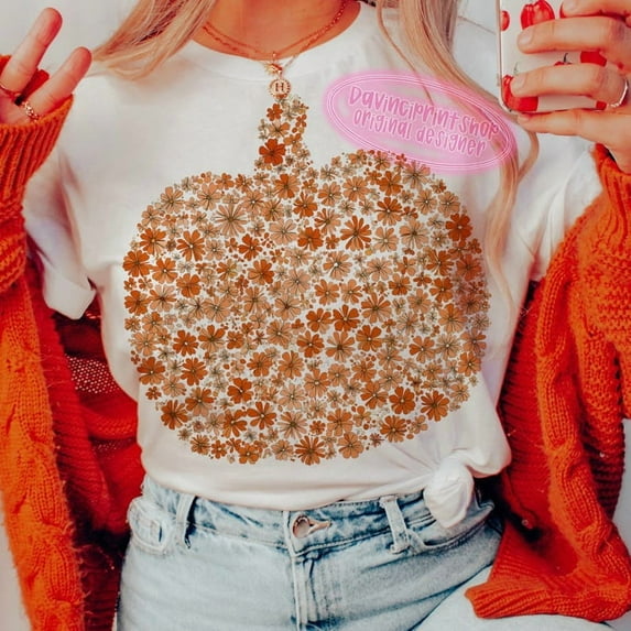 Chinoiserie Pumpkin T-Shirt, Floral Fall T-Shirt, Floral Halloween Fall Pumpkin T-Shirt, Toile De Jouy Pumpkin T-Shirt, Fall Shirt, Pumpkin T-Shirt