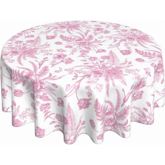 Chinoiserie Round Tablecloths 70 Inches Rustic Pink Floral Leaf Decorative Round Tablecloths Home Decoration Washable Reusable Circle Flower Table Cover for Home Kitchen Dining Room Party Decor