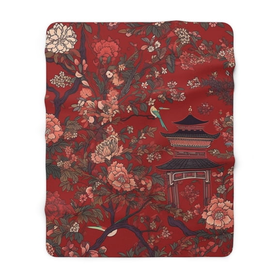Chinoiserie Sherpa Fleece Blanket