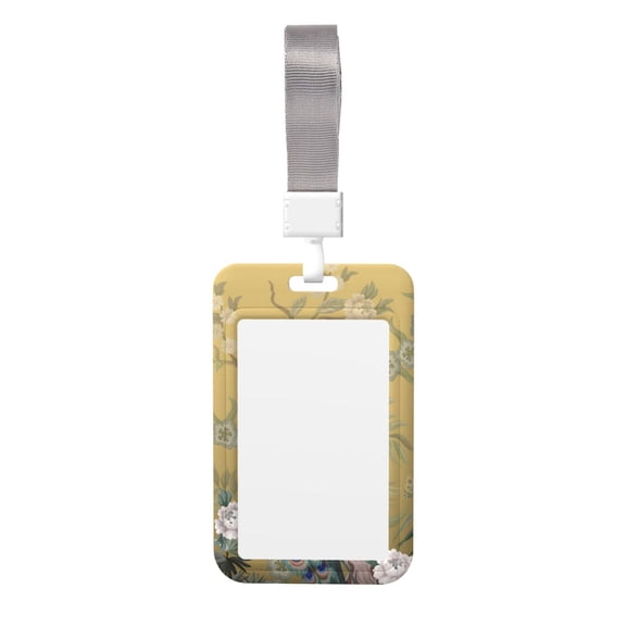Chinoiserie Style Herons Peacock Badge Holder with Lanyard ID Name Work Card Tag Protector Case for Teacher Nurse Doctor Office