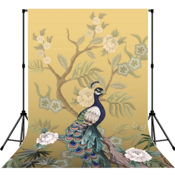 Chinoiserie Style Herons Peacock Photography Backdrop 5x7Ft Background for Photo Studio Video Recording Birthday Party Wedding Home Decor