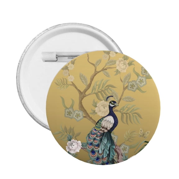 Chinoiserie Style Herons Peacock Round Button Pin Badge 5PCS Pinback Buttons Lapel Pin for Jacket, Backpack, Hat, Party Favor, Gift