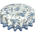 thumbnail image 1 of Chinoiserie Tablecloth Round 60Inch, Blue White Flowers Birds Table Cloth, Classic Porcelain Floral Oriental Style Table Cover Reusable Heat Resistant for Dining Kitchen Indoor Outdoor Decor, 1 of 6
