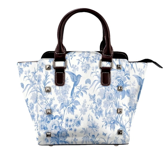 Chinoiserie Toile Blue Flowers And Birds Rivet Fashion One-Shoulder Women's Handbag Tote Bag