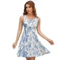 thumbnail image 1 of Chinoiserie Toile Blue Flowers And Birds Women's Tank Dress V Neck Sleeveless Summer Sundress, 1 of 7