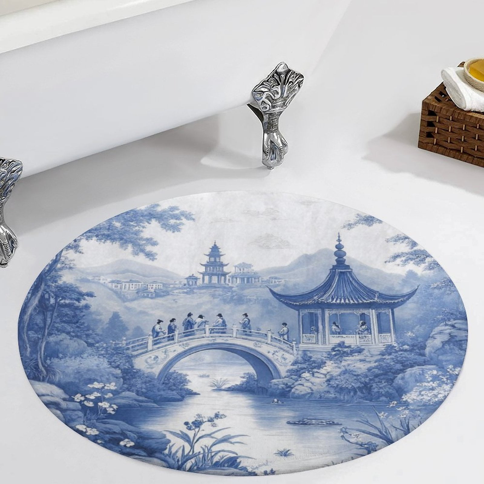 Chinoiserie Toile Blue Gazebo1 Round Area Carpets Living Room Room