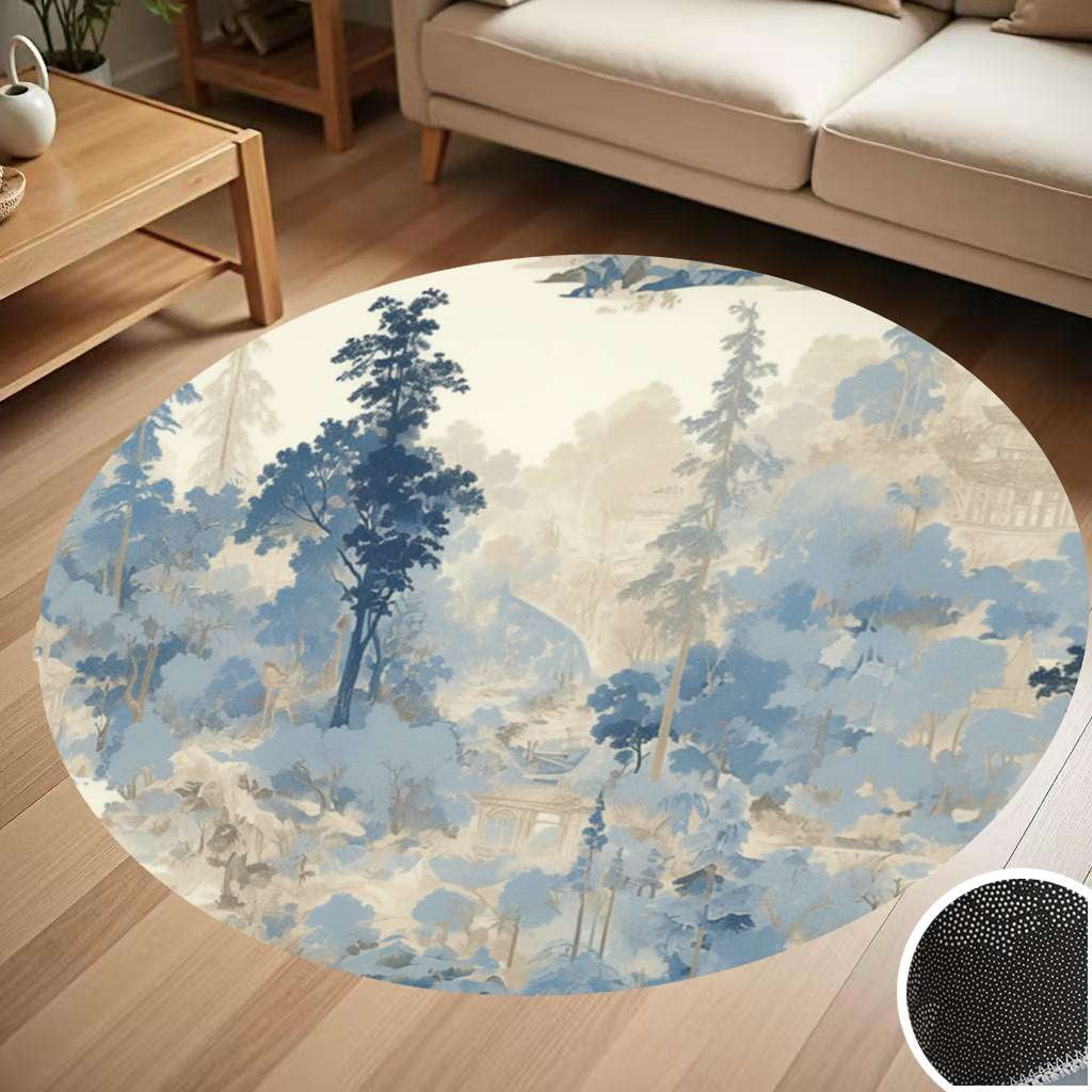 Chinoiserie Toile Blue Trees Vintage Round Carpet Living Room Bedroom ...