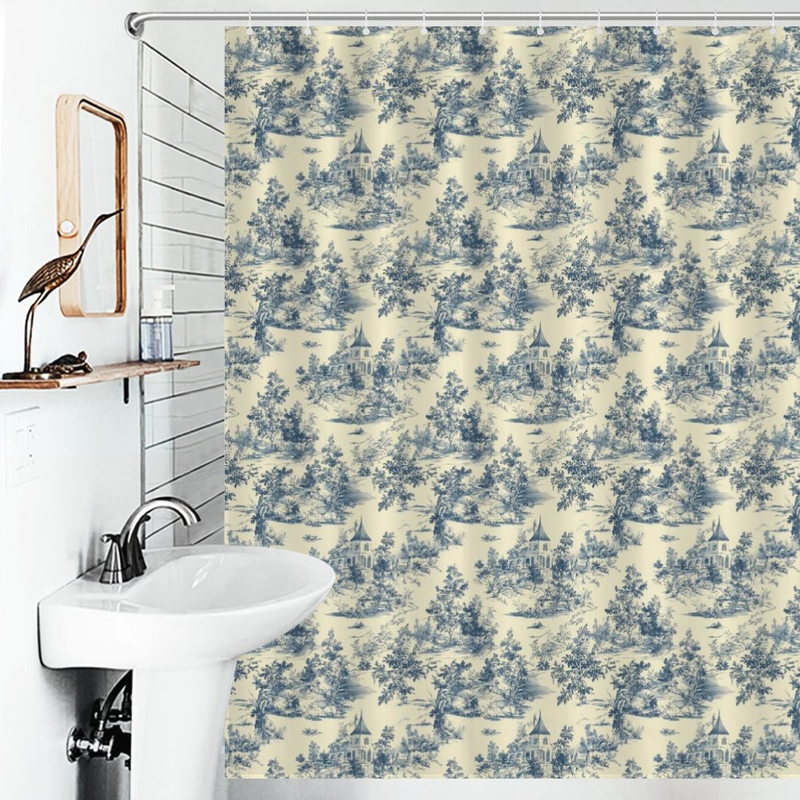 Chinoiserie Toile Blue VintageWaterproof Shower Curtain For Bathroom ...