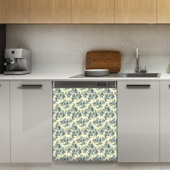 Chinoiserie Toile Blue vintage Dishwasher Magnet Cover Decorative Sticker for Home Cabinet Kitchen 23" x26"