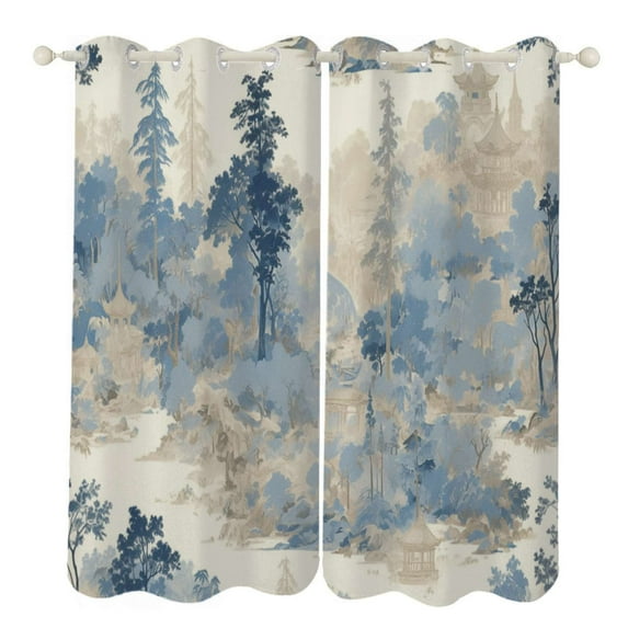 Chinoiserie Toile blue Trees Vintage Sunshade Curtains Home Bedroom Living Room Dining Room Home Decor Window Drapes 2 PCS